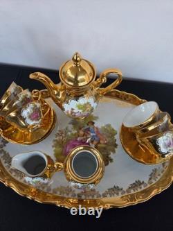 Ensemble de thé/café en porcelaine bavaroise vintage plaqué or 22 carats