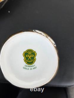 Ensemble de thé/café en porcelaine bavaroise vintage plaqué or 22 carats