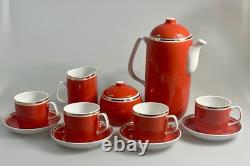Ensemble de thé / café en porcelaine hongroise Hollohaza vintage pour 4 personnes orange-rouge