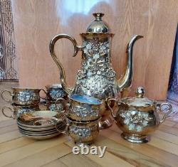 Ensemble de thé/café en porcelaine soviétique vintage Rose dorée URSS 13 pièces