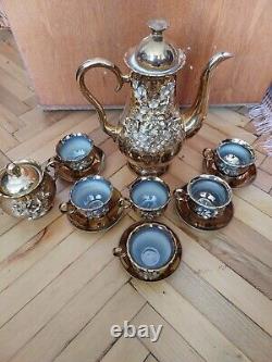 Ensemble de thé/café en porcelaine soviétique vintage Rose dorée URSS 13 pièces