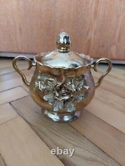 Ensemble de thé/café en porcelaine soviétique vintage Rose dorée URSS 13 pièces