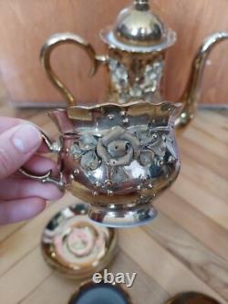Ensemble de thé/café en porcelaine soviétique vintage Rose dorée URSS 13 pièces
