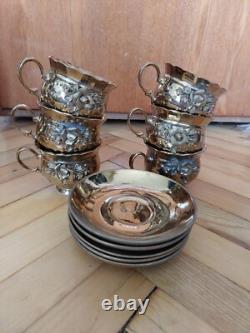 Ensemble de thé/café en porcelaine soviétique vintage Rose dorée URSS 13 pièces