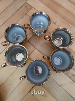 Ensemble de thé/café en porcelaine soviétique vintage Rose dorée URSS 13 pièces