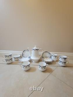 Ensemble de thé/café en porcelaine vintage Paragon Boniston, de couleur or, bleu et blanc.