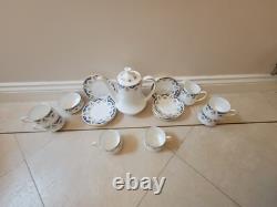 Ensemble de thé/café en porcelaine vintage Paragon Boniston, de couleur or, bleu et blanc.