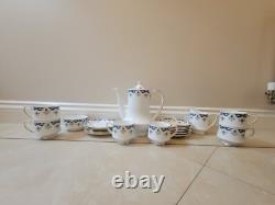 Ensemble de thé/café en porcelaine vintage Paragon Boniston, de couleur or, bleu et blanc.