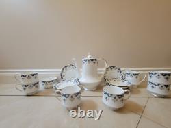 Ensemble de thé/café en porcelaine vintage Paragon Boniston, de couleur or, bleu et blanc.