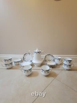 Ensemble de thé/café en porcelaine vintage Paragon Boniston, de couleur or, bleu et blanc.