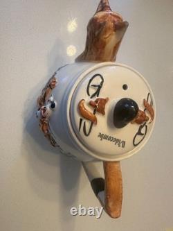 Ensemble de thé/café en poterie anglaise vintage en forme de tête de renard : théière, pichet, cruche et sucre.
