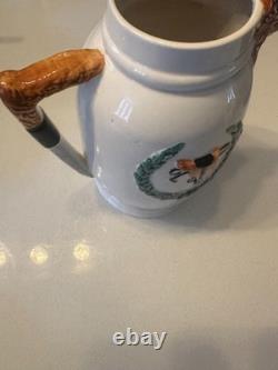 Ensemble de thé/café en poterie anglaise vintage en forme de tête de renard : théière, pichet, cruche et sucre.