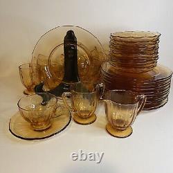 Ensemble de thé/café en verre de dépression ambre vintage pour 12/2 ensembles de tasses et soucoupes
