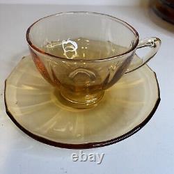 Ensemble de thé/café en verre de dépression ambre vintage pour 12/2 ensembles de tasses et soucoupes