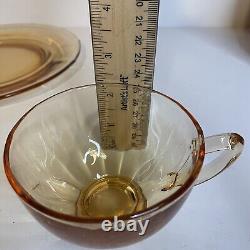Ensemble de thé/café en verre de dépression ambre vintage pour 12/2 ensembles de tasses et soucoupes