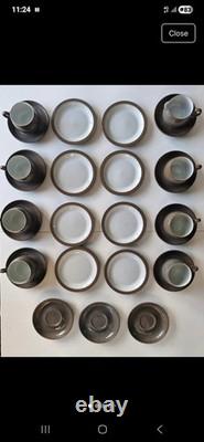 Ensemble de thé/café vintage Denby Pottery Greystone, tasses, sous-tasses et assiettes à dessert