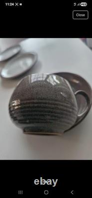 Ensemble de thé/café vintage Denby Pottery Greystone, tasses, sous-tasses et assiettes à dessert