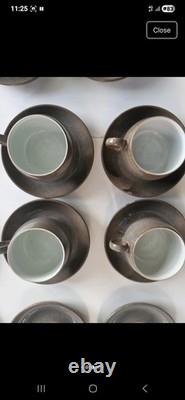 Ensemble de thé/café vintage Denby Pottery Greystone, tasses, sous-tasses et assiettes à dessert
