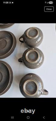 Ensemble de thé/café vintage Denby Pottery Greystone, tasses, sous-tasses et assiettes à dessert
