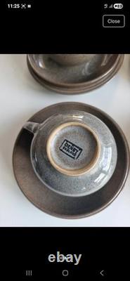 Ensemble de thé/café vintage Denby Pottery Greystone, tasses, sous-tasses et assiettes à dessert