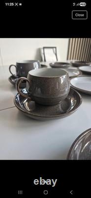 Ensemble de thé/café vintage Denby Pottery Greystone, tasses, sous-tasses et assiettes à dessert