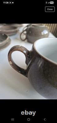 Ensemble de thé/café vintage Denby Pottery Greystone, tasses, sous-tasses et assiettes à dessert