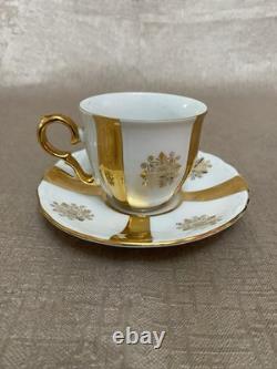 Ensemble de thé / café vintage M Z Tchécoslovaquie à rayures dorées de 15 pièces excellent état