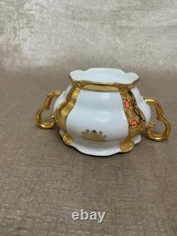 Ensemble de thé / café vintage M Z Tchécoslovaquie à rayures dorées de 15 pièces excellent état