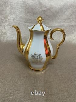 Ensemble de thé / café vintage M Z Tchécoslovaquie à rayures dorées de 15 pièces excellent état