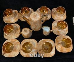 Ensemble de thé/café vintage WAWEL marbré et doré pour 10 personnes avec théière, crémier et sucrier