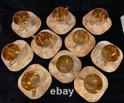 Ensemble de thé/café vintage WAWEL marbré et doré pour 10 personnes avec théière, crémier et sucrier