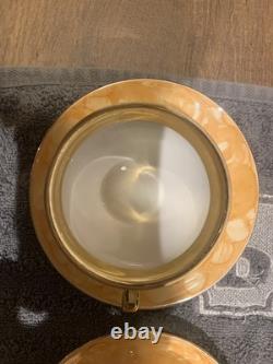 Ensemble de thé/café vintage WAWEL marbré orange/doré pour 5 personnes avec théière, crémier et sucre.