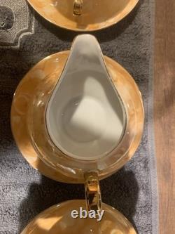 Ensemble de thé/café vintage WAWEL marbré orange/doré pour 5 personnes avec théière, crémier et sucre.