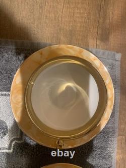 Ensemble de thé/café vintage WAWEL marbré orange/doré pour 5 personnes avec théière, crémier et sucre.