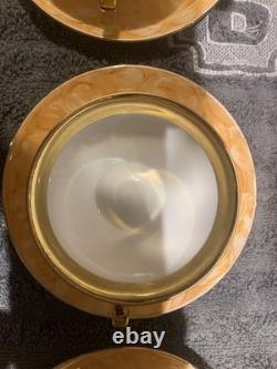 Ensemble de thé/café vintage WAWEL marbré orange/doré pour 5 personnes avec théière, crémier et sucre.