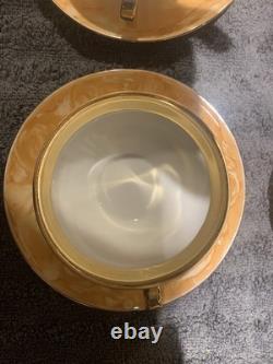 Ensemble de thé/café vintage WAWEL marbré orange/doré pour 5 personnes avec théière, crémier et sucre.