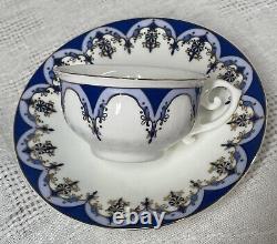 Ensemble de thé/café vintage de 15 pièces bleu or blanc avec pot, crème, sucre et 6 tasses et sous-tasses