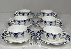 Ensemble de thé/café vintage de 15 pièces bleu or blanc avec pot, crème, sucre et 6 tasses et sous-tasses