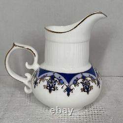 Ensemble de thé/café vintage de 15 pièces bleu or blanc avec pot, crème, sucre et 6 tasses et sous-tasses