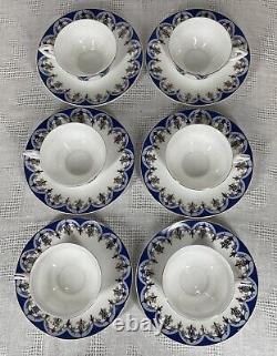 Ensemble de thé/café vintage de 15 pièces bleu or blanc avec pot, crème, sucre et 6 tasses et sous-tasses