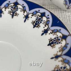 Ensemble de thé/café vintage de 15 pièces bleu or blanc avec pot, crème, sucre et 6 tasses et sous-tasses