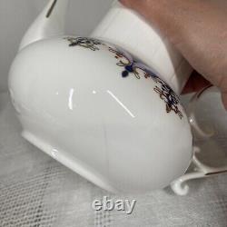 Ensemble de thé/café vintage de 15 pièces bleu or blanc avec pot, crème, sucre et 6 tasses et sous-tasses