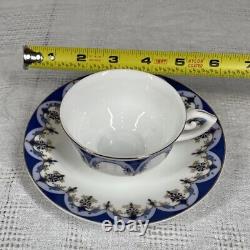 Ensemble de thé/café vintage de 15 pièces bleu or blanc avec pot, crème, sucre et 6 tasses et sous-tasses
