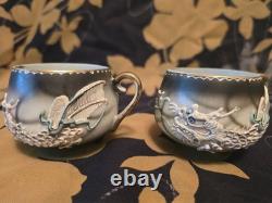 Ensemble de thé/café vintage en porcelaine Dragonware peint à la main du Pays de Galles, 11 pièces