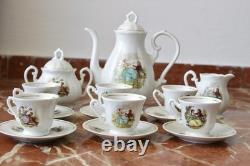 Ensemble de thé en porcelaine vintage de 15 pièces style Rococo bohème des années 70, style shabby chic