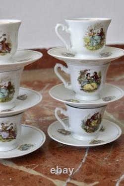 Ensemble de thé en porcelaine vintage de 15 pièces style Rococo bohème des années 70, style shabby chic