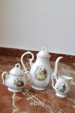 Ensemble de thé en porcelaine vintage de 15 pièces style Rococo bohème des années 70, style shabby chic