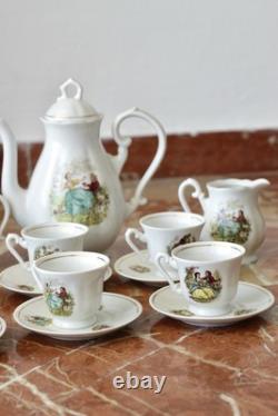 Ensemble de thé en porcelaine vintage de 15 pièces style Rococo bohème des années 70, style shabby chic