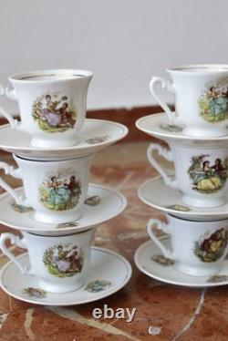 Ensemble de thé en porcelaine vintage de 15 pièces style Rococo bohème des années 70, style shabby chic