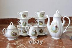 Ensemble de thé en porcelaine vintage de 15 pièces style Rococo bohème des années 70, style shabby chic